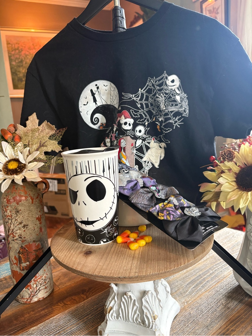 Disney Nightmare Before Christmas Bundle Shirt M Jack Tumbler Hair Bows Hallowee